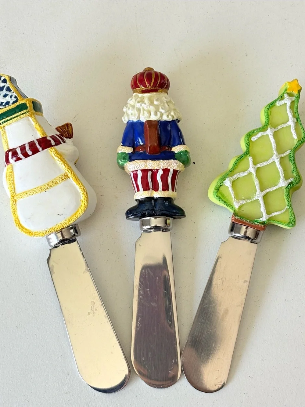 3 Christopher Radko Butter Knife Stainless Christmas Tree Snowman Holiday Decor